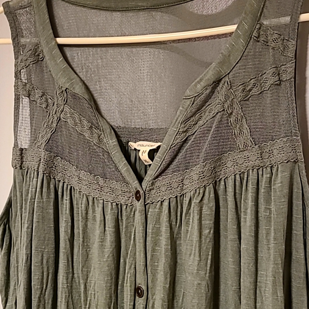 Maurices XL army green mesh lace Tank